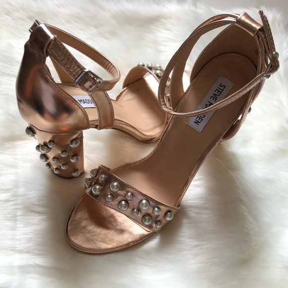 NWOT STEVE MADDEN Madiera Rose Gold Block Heels 10 - Picture 2 of 8